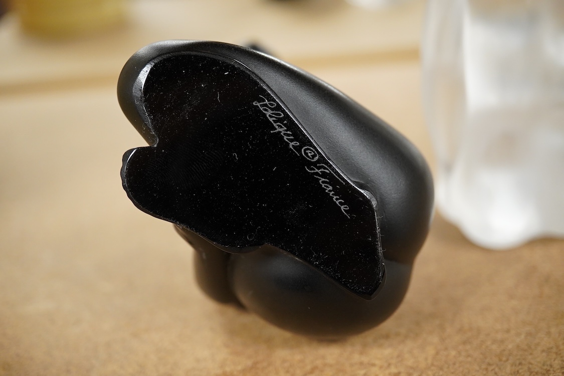 A Lalique opaque black glass Venus, and another in frosted glass, latter 11.5cm